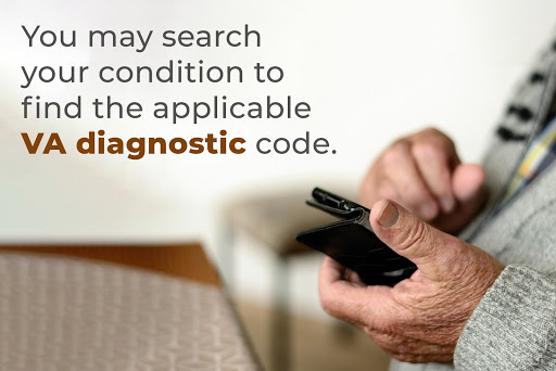 Veteran searching for VA diagnostic codes on their smart phone. VA Disability Ratings
