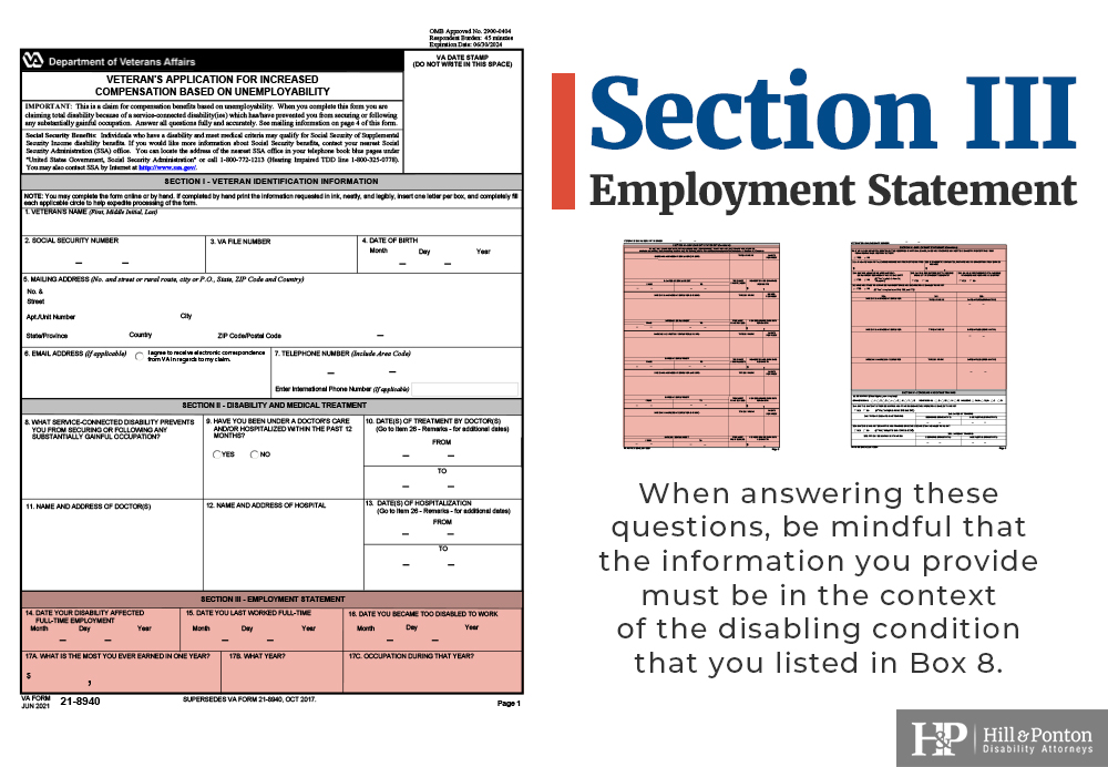 VA Form 21-8940 TDIU Benefits employment status