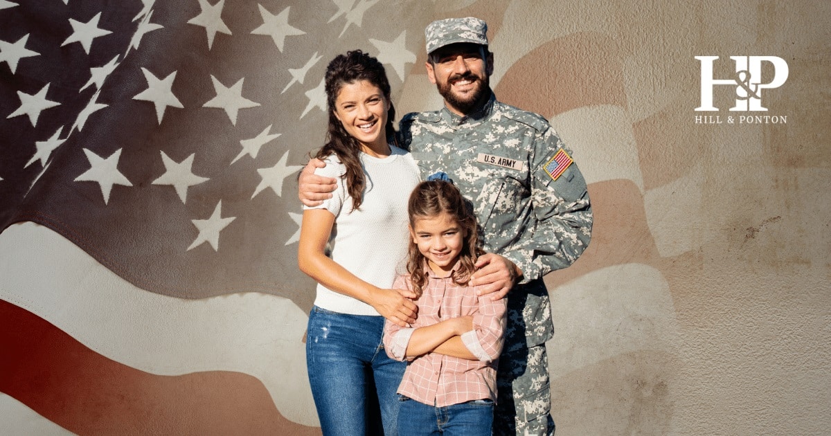 Veteran family and American flag