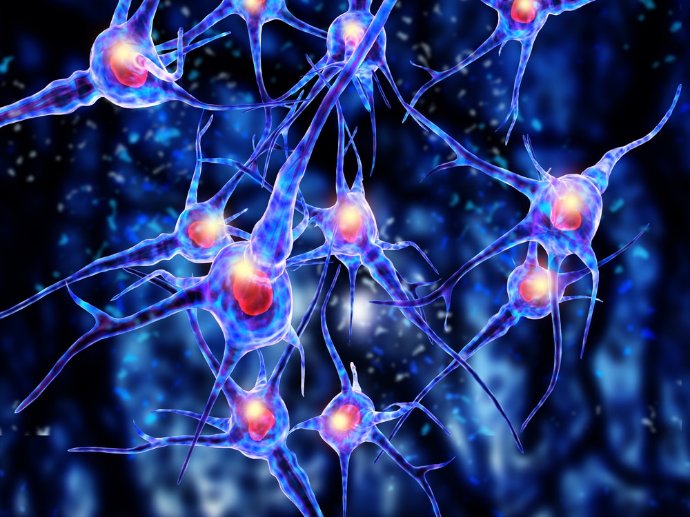 3d Illustration of a nerve cell on a colored background with light effects